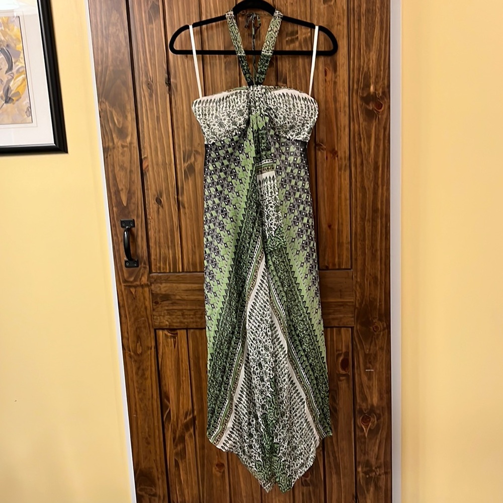Silk handkerchief hem halter dress
